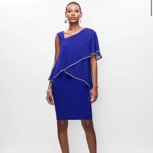 Joseph Ribkoff Rhinestone Trim Chiffon Dress Cool Blue